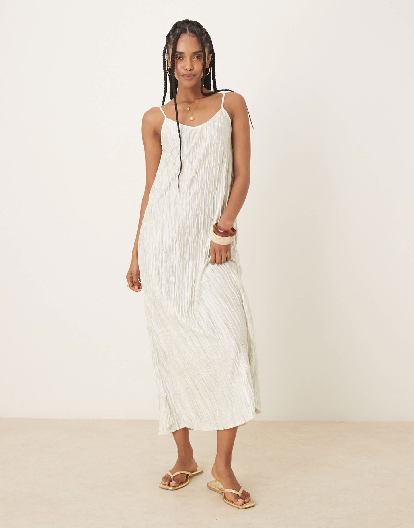 Vila plisse cami maxi slip dress in pale silt green tie dye - ASOS Sample Sale