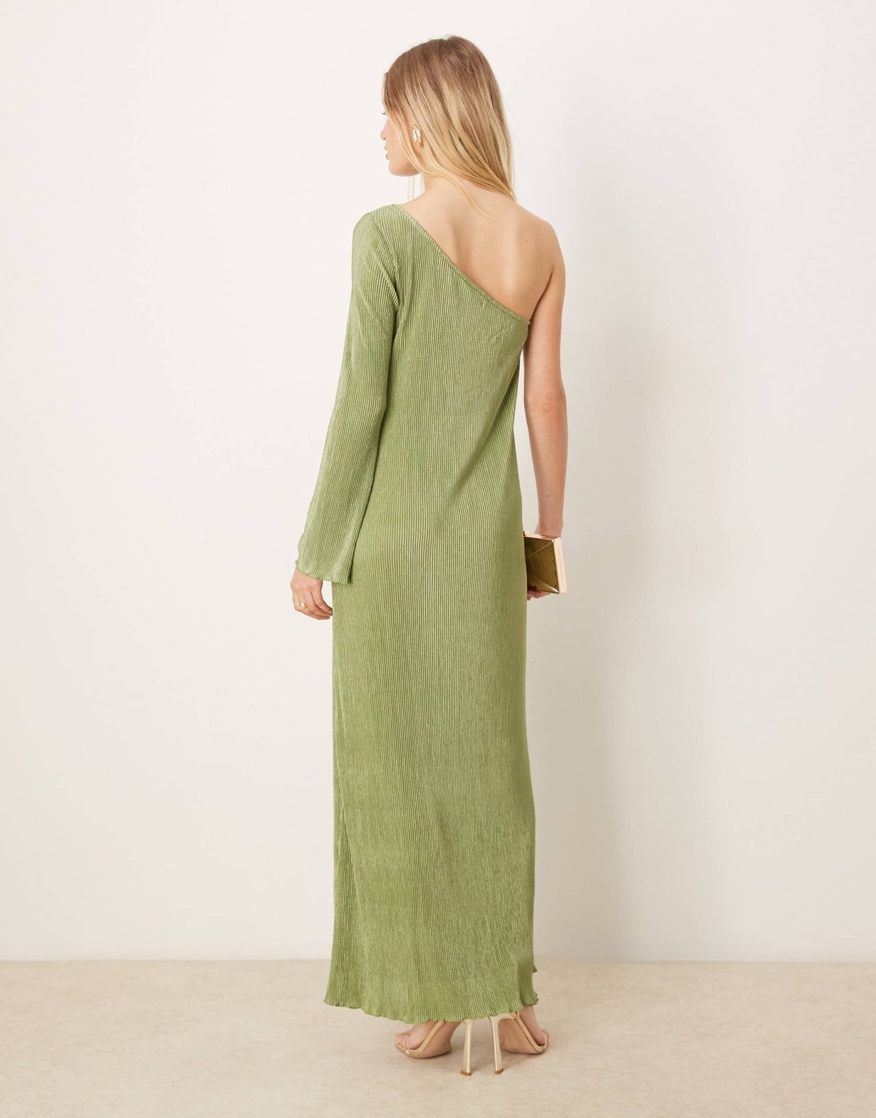 Vila plisse one shoulder long sleeve maxi dress in sage green - ASOS Sample Sale