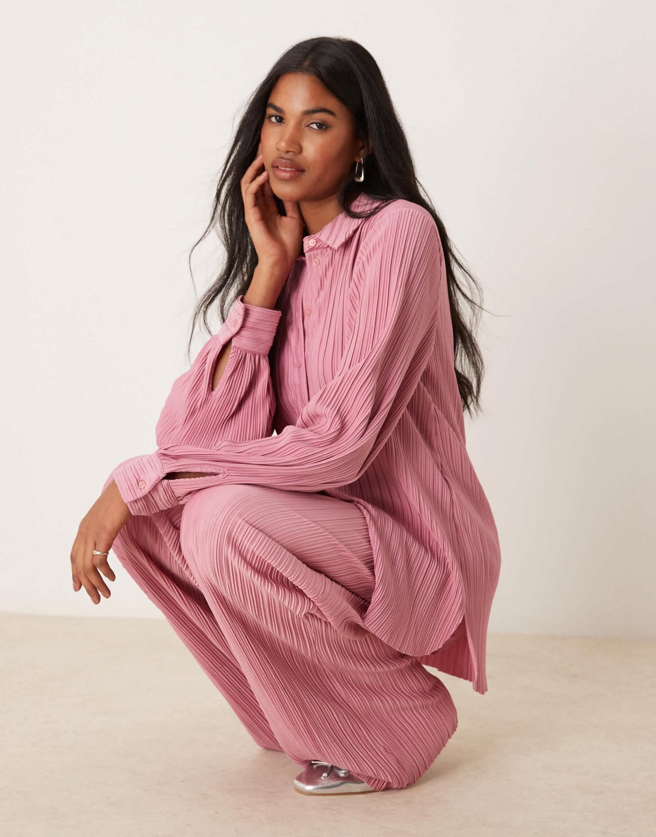 Vila plisse shirt co - ord in dusty pink - ASOS Sample Sale