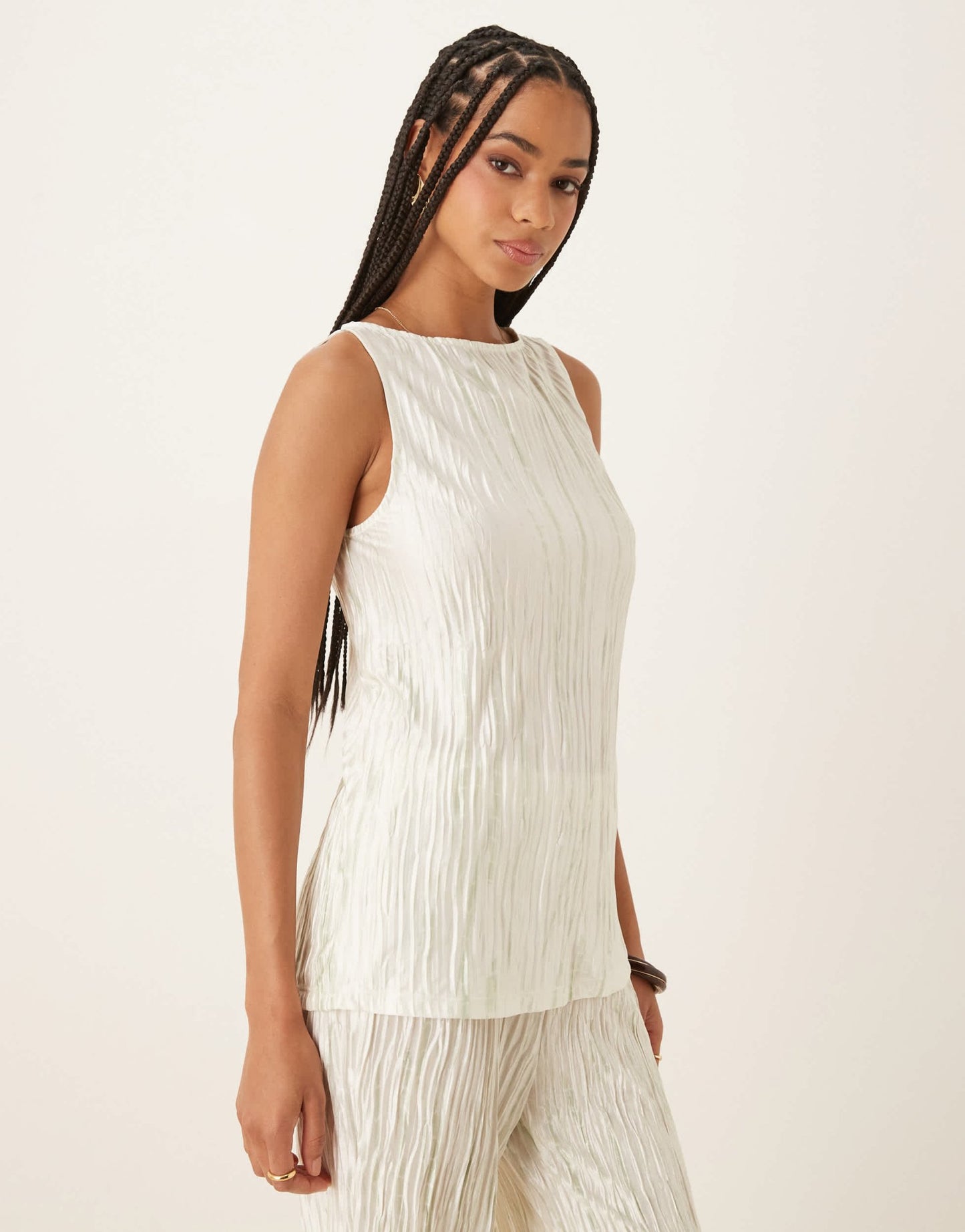 Vila plisse slash neck sleeveless top co-ord in pale silt green tie dye - ASOS Sample Sale