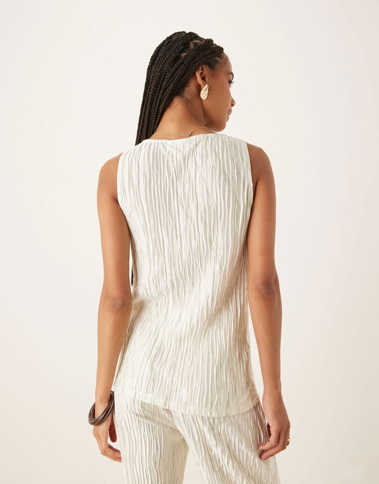 Vila plisse slash neck sleeveless top co-ord in pale silt green tie dye - ASOS Sample Sale