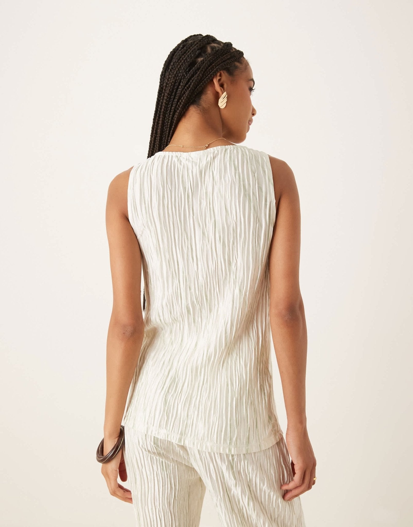 Vila plisse slash neck sleeveless top co-ord in pale silt green tie dye - ASOS Sample Sale