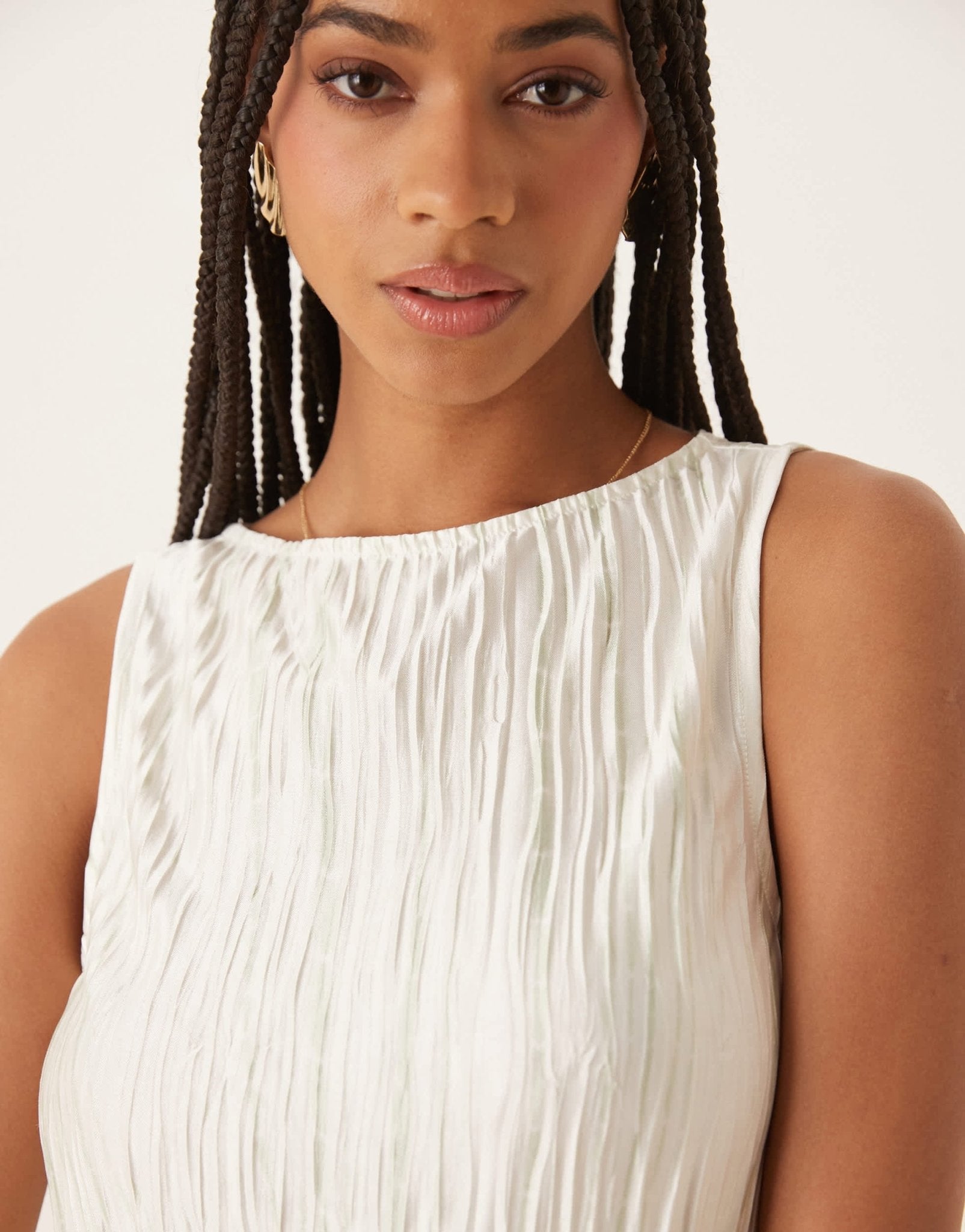Vila plisse slash neck sleeveless top co-ord in pale silt green tie dye - ASOS Sample Sale