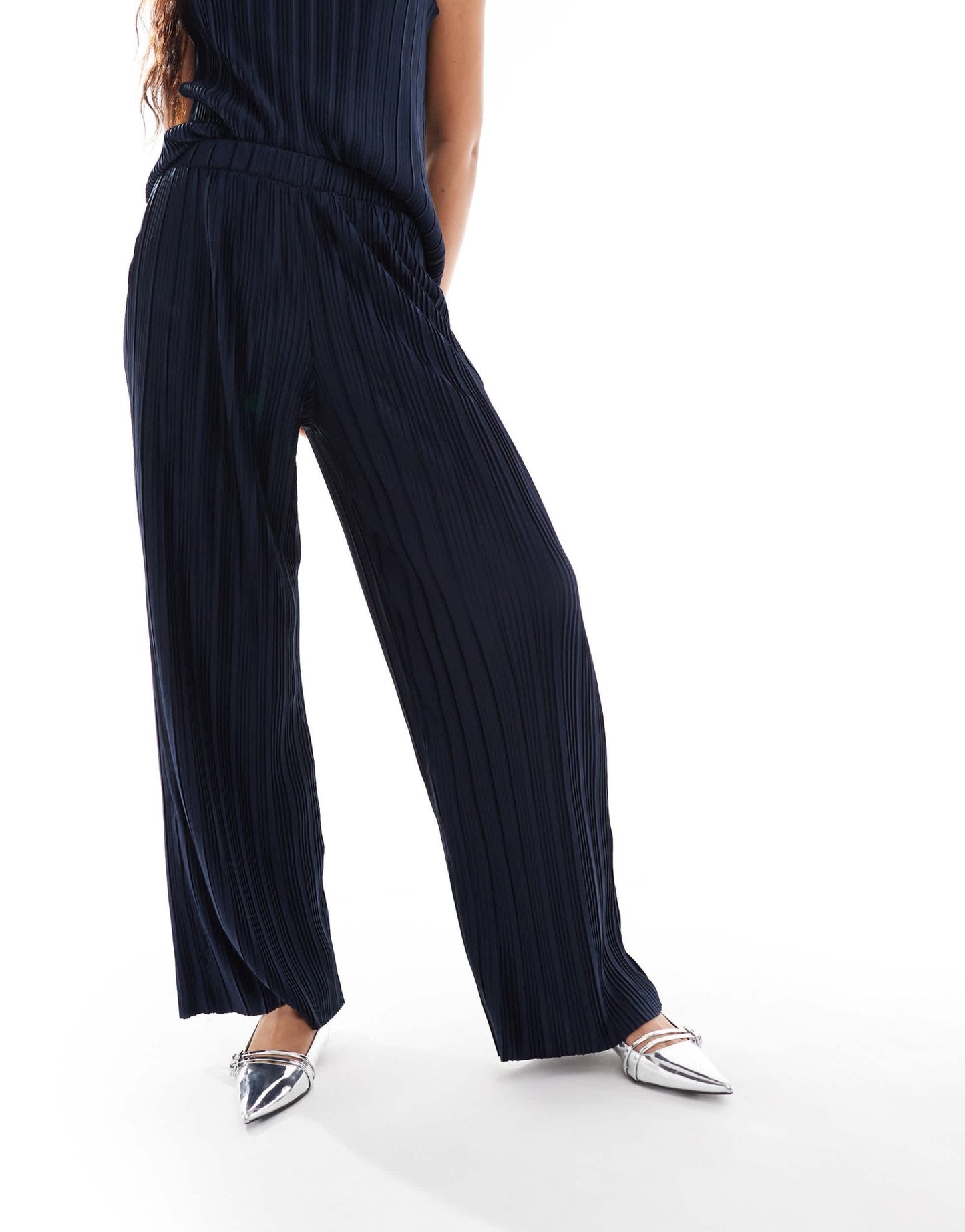 Vila plisse wide leg trouser co - ord in navy - ASOS Sample Sale