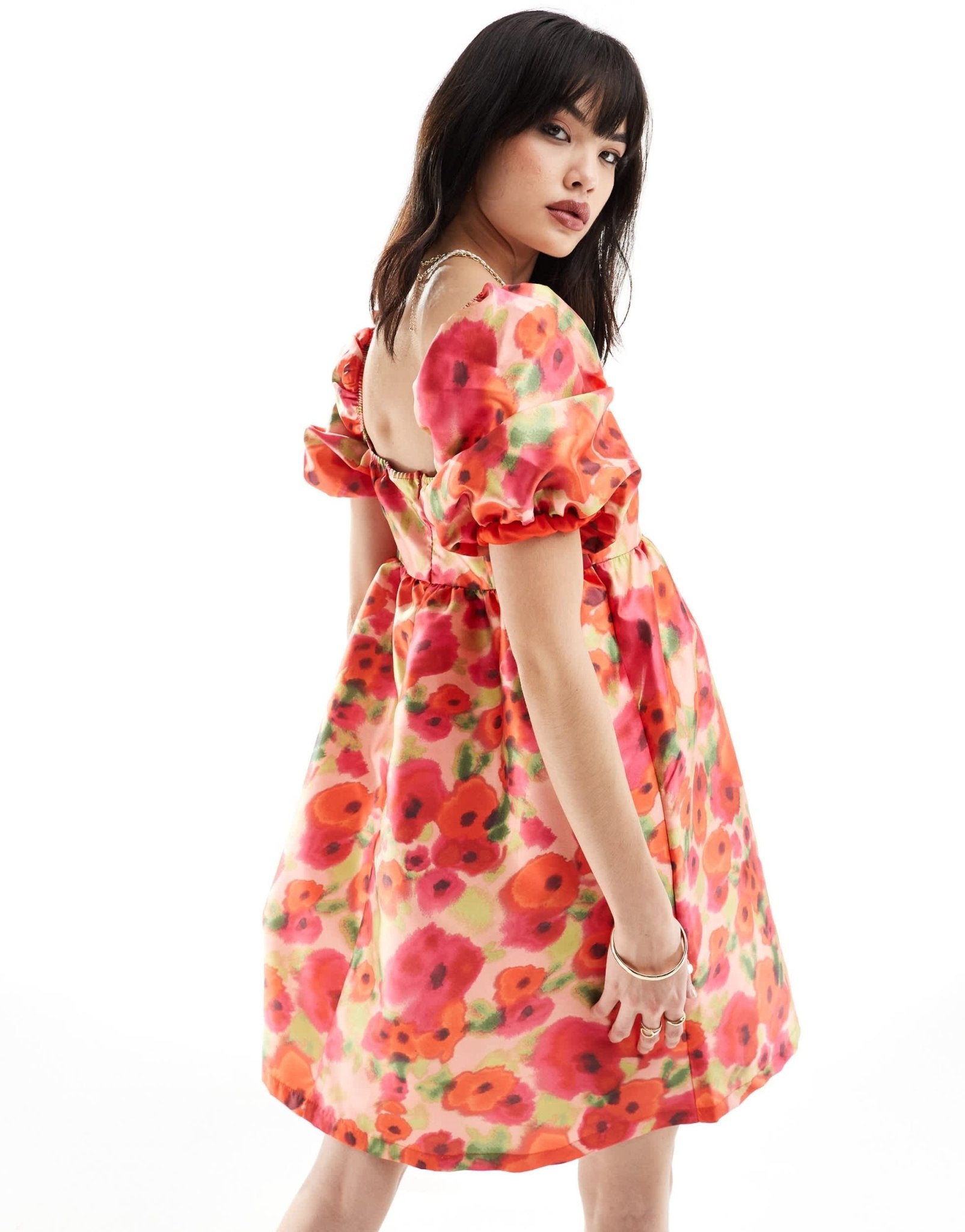 Vila puff sleeve smock mini dress in red poppy print - ASOS Sample Sale