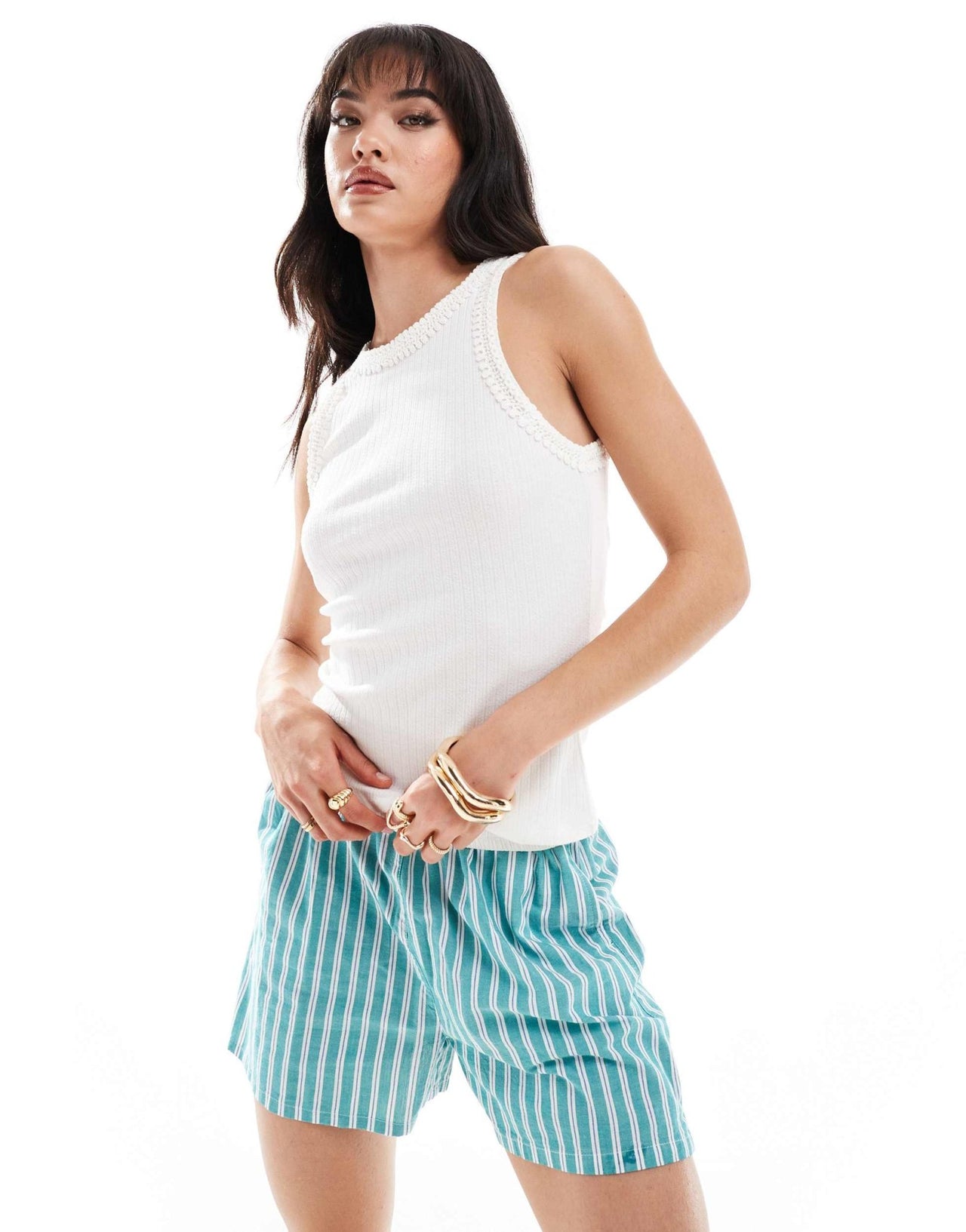 Vila racer neck ribbed vest with rope detail in white - ASOS Sample Sale