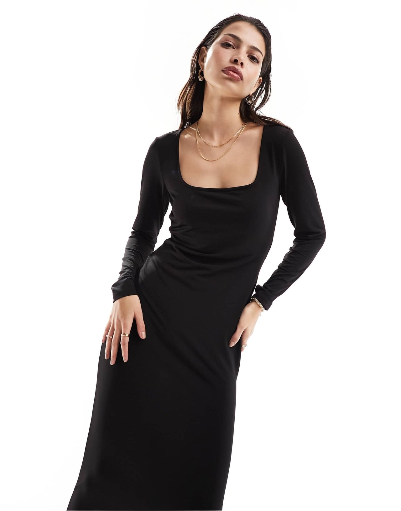 Vila reversable stretch long sleeved maxi dress in black - ASOS Sample Sale