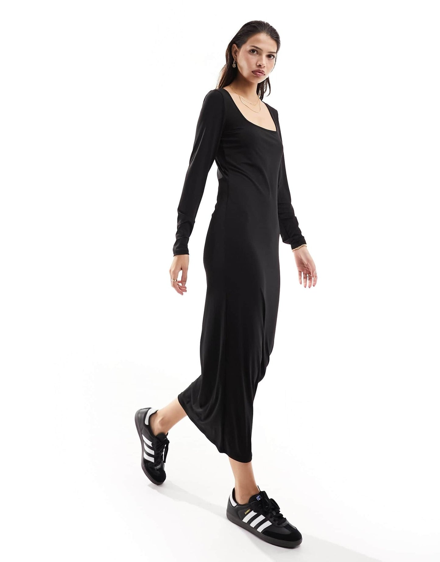 Vila reversable stretch long sleeved maxi dress in black - ASOS Sample Sale