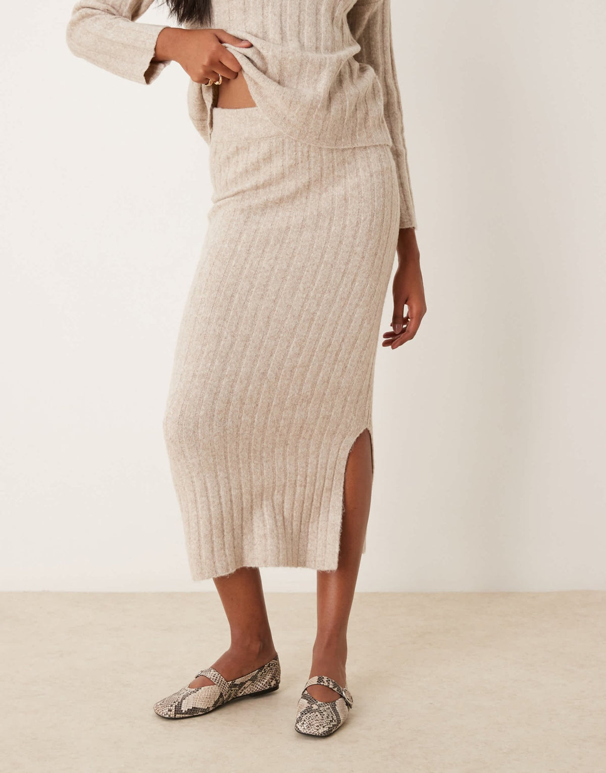 Vila ribbed maxi skirt co - ord in cream - ASOS Sample Sale