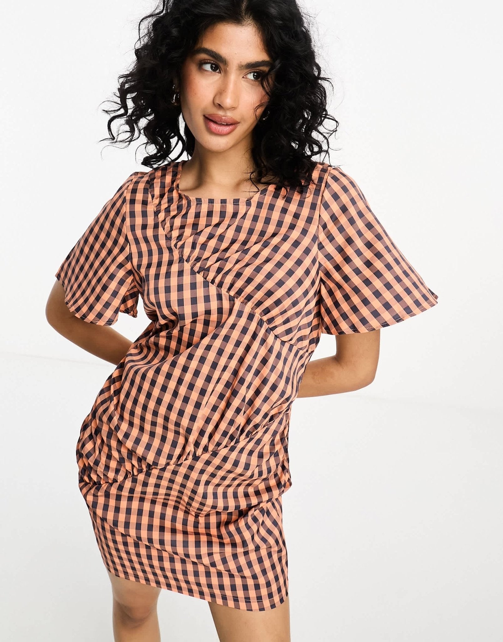 Vila ruched detail mini dress in navy check - ASOS Sample Sale