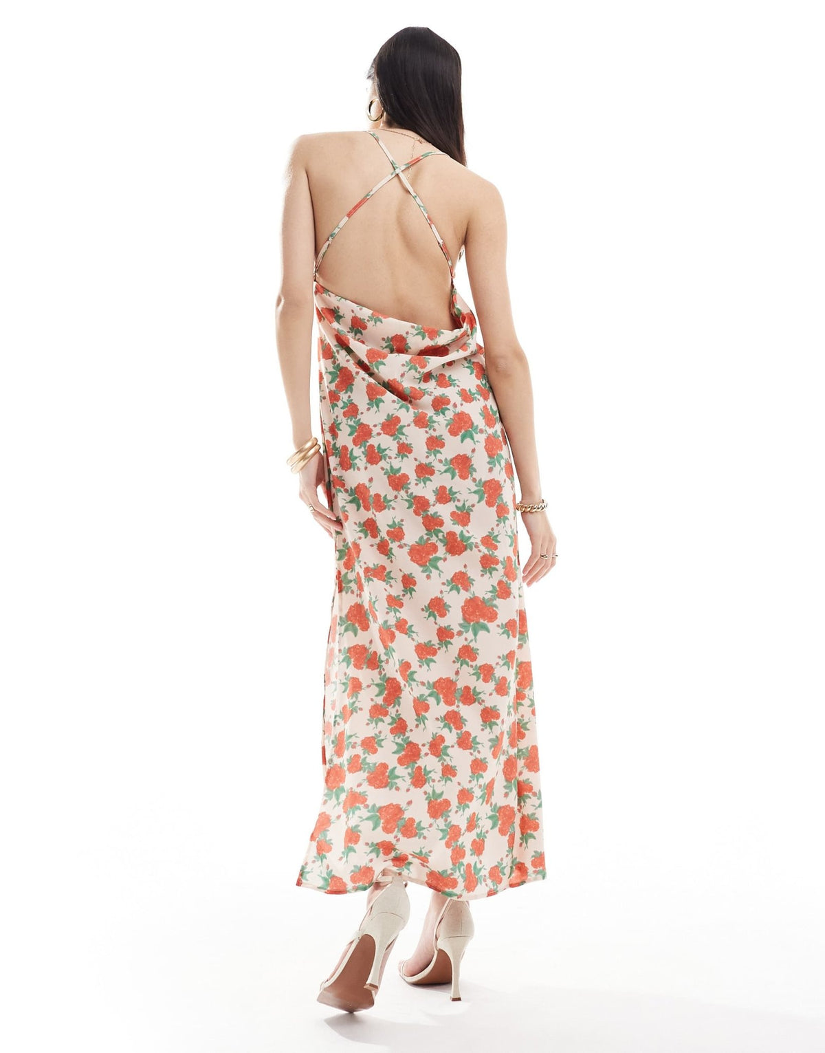 Vila satin low cowl back cami maxi dress in rose print - ASOS Sample Sale