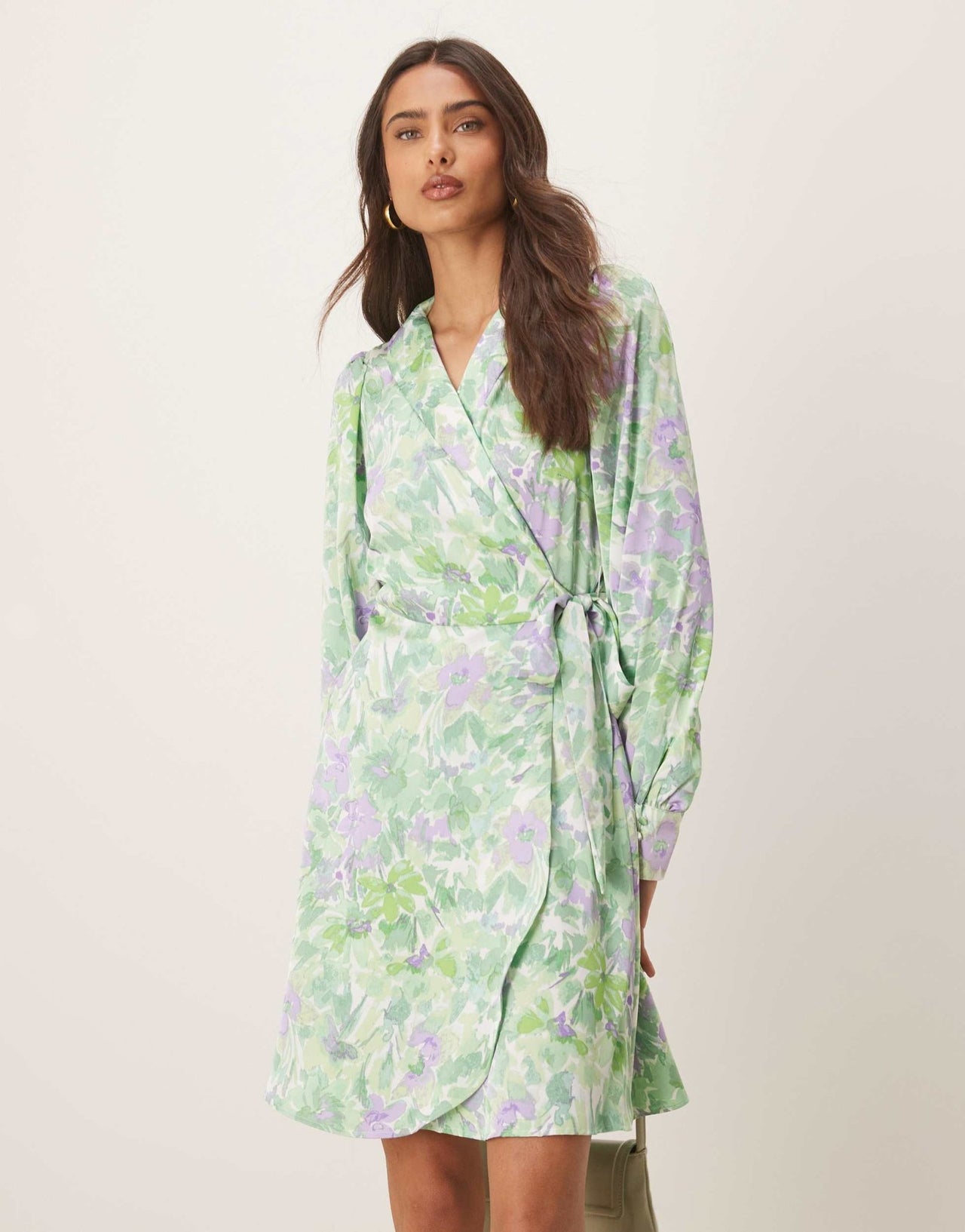 Vila satin wrap mini dress in summer green floral print - ASOS Sample Sale