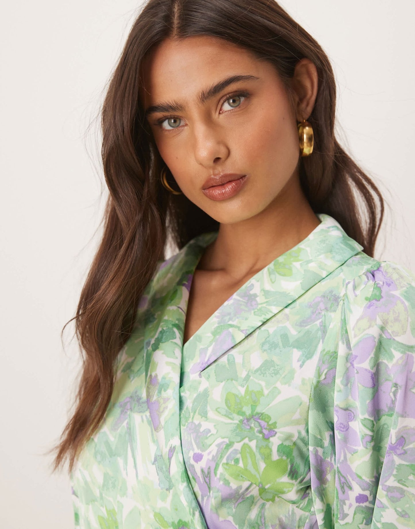 Vila satin wrap mini dress in summer green floral print - ASOS Sample Sale