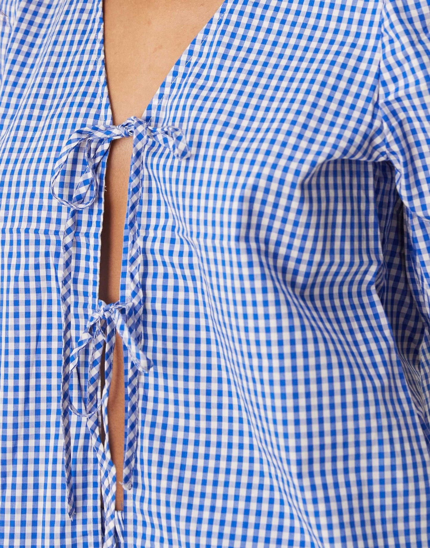 Vila short sleeve tie front gingham check poplin top co-ord in blue - ASOS Sample Sale