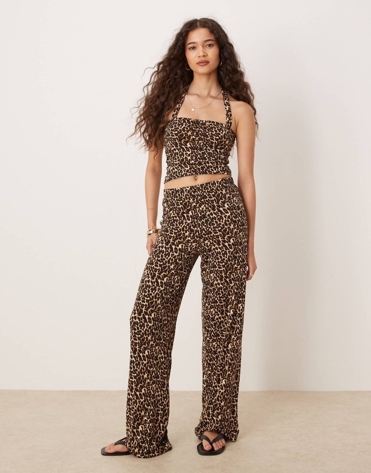 Vila slinky jersey trouser co-ord in leopard print - ASOS Sample Sale