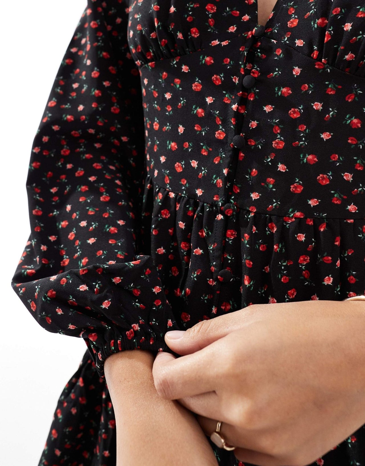 Vila smock buttondown floral mini dress in black - ASOS Sample Sale