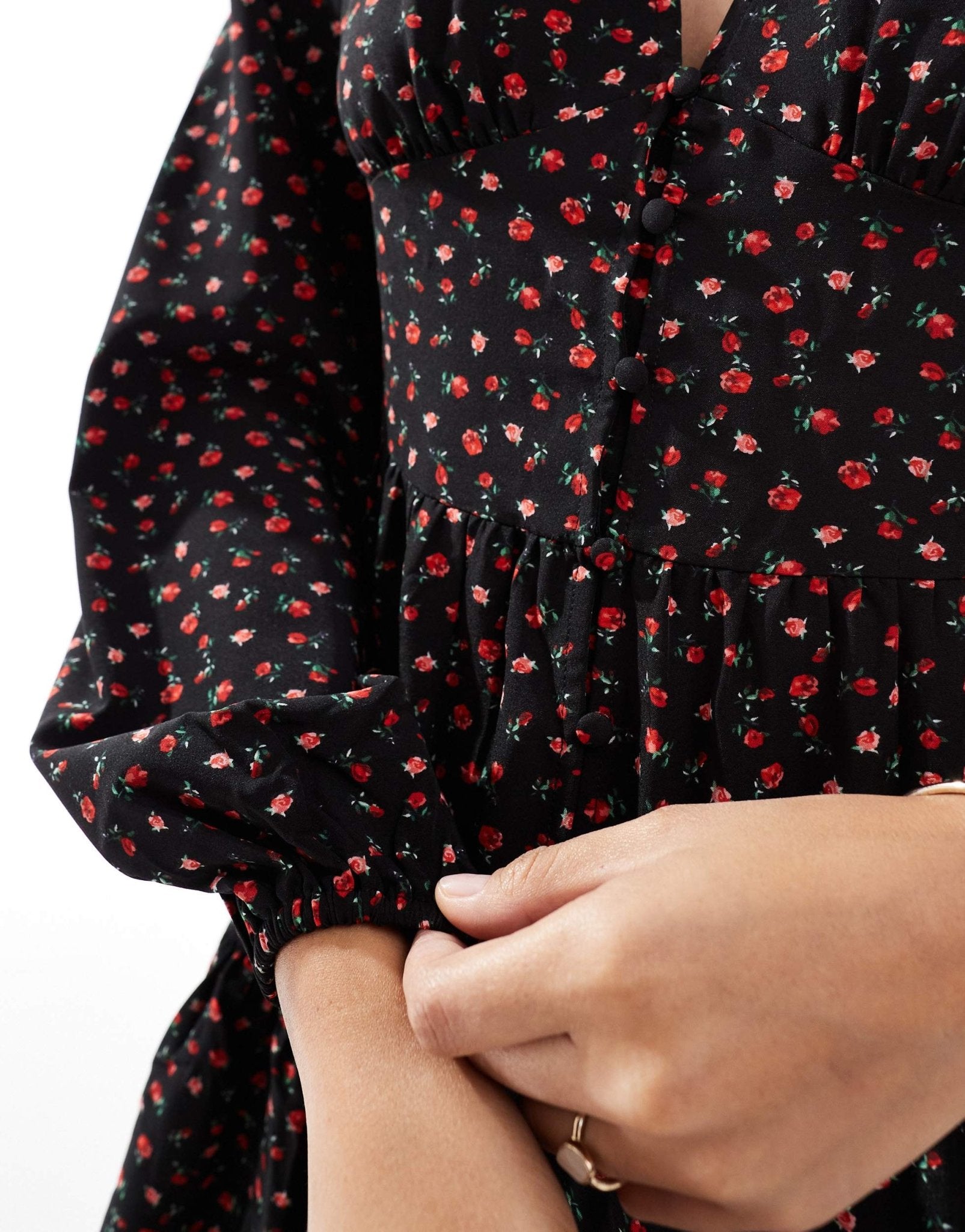 Vila smock buttondown floral mini dress in black - ASOS Sample Sale