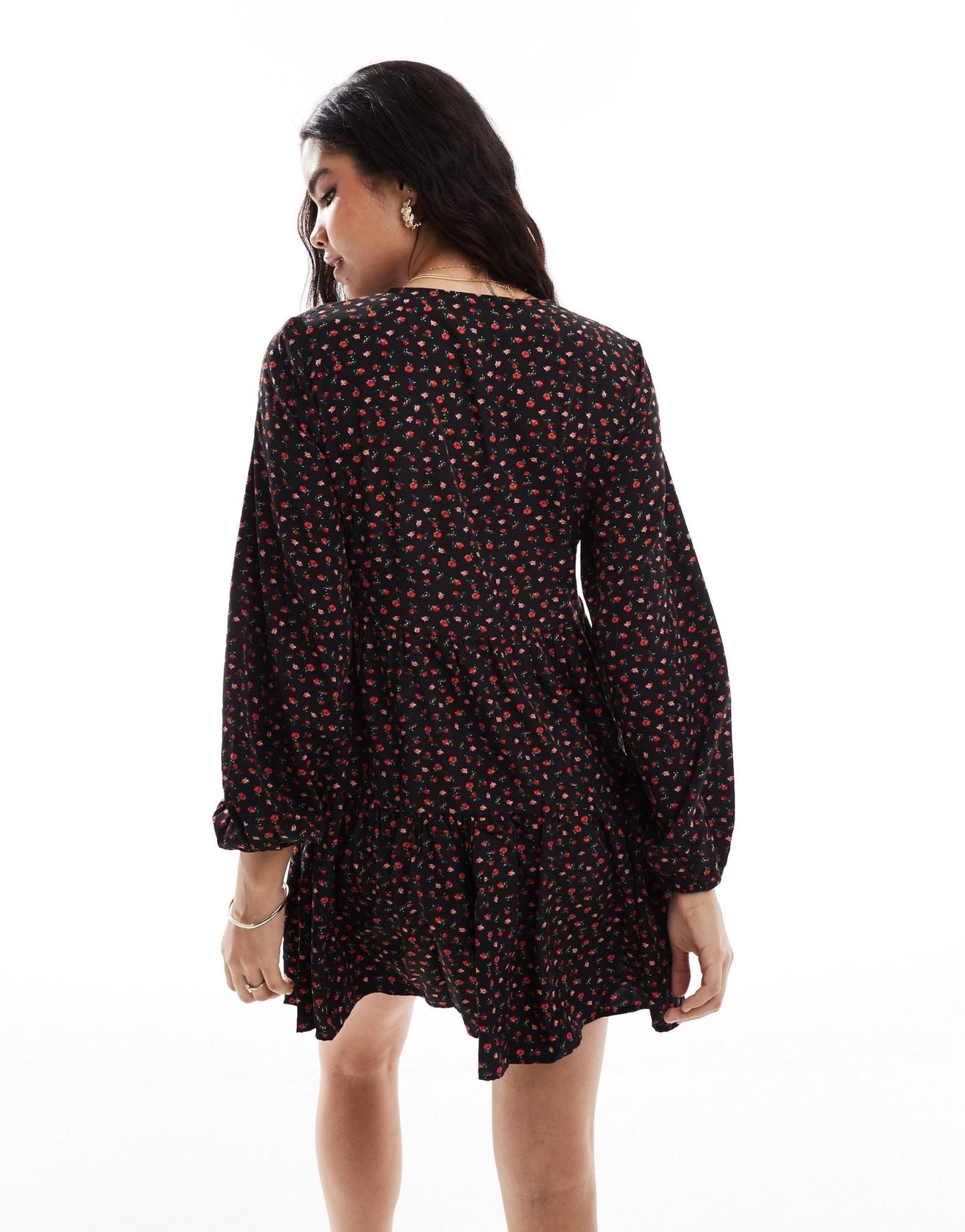 Vila smock buttondown floral mini dress in black - ASOS Sample Sale