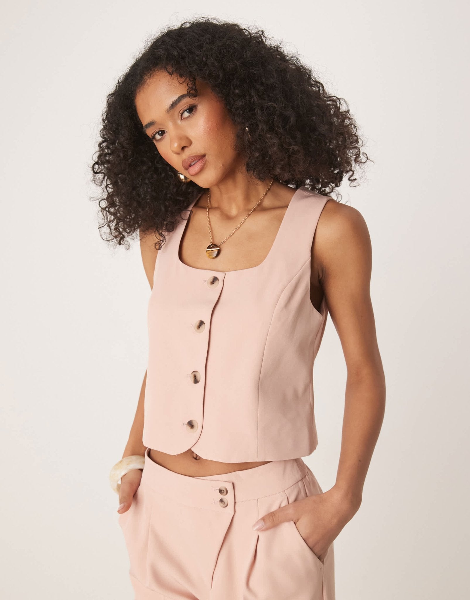 Vila square neck button front tailored waistcoat co-ord in peach whip - ASOS Sample Sale