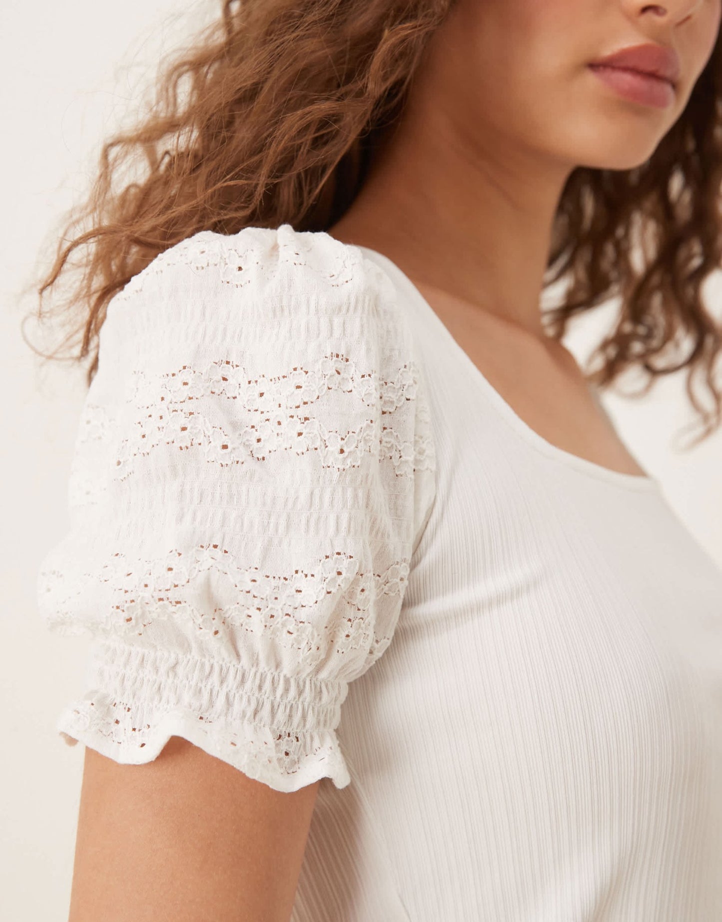 Vila square neck textured puff sleeve top in white - ASOS Sample Sale