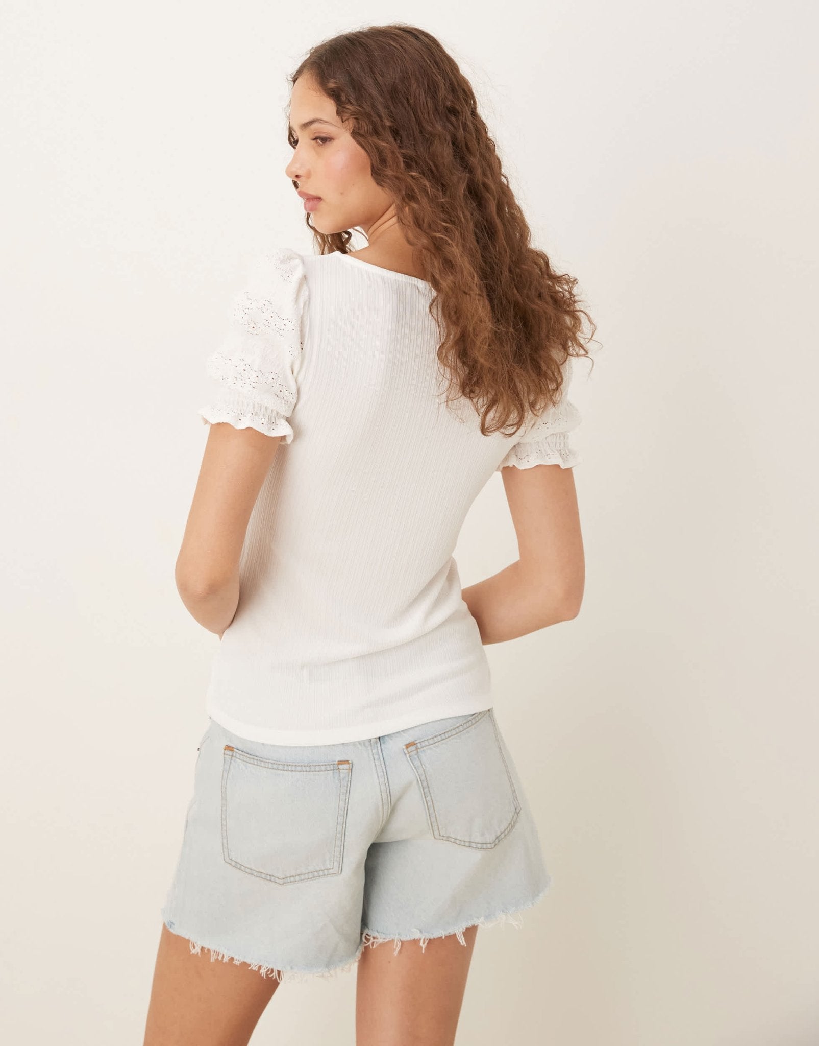 Vila square neck textured puff sleeve top in white - ASOS Sample Sale