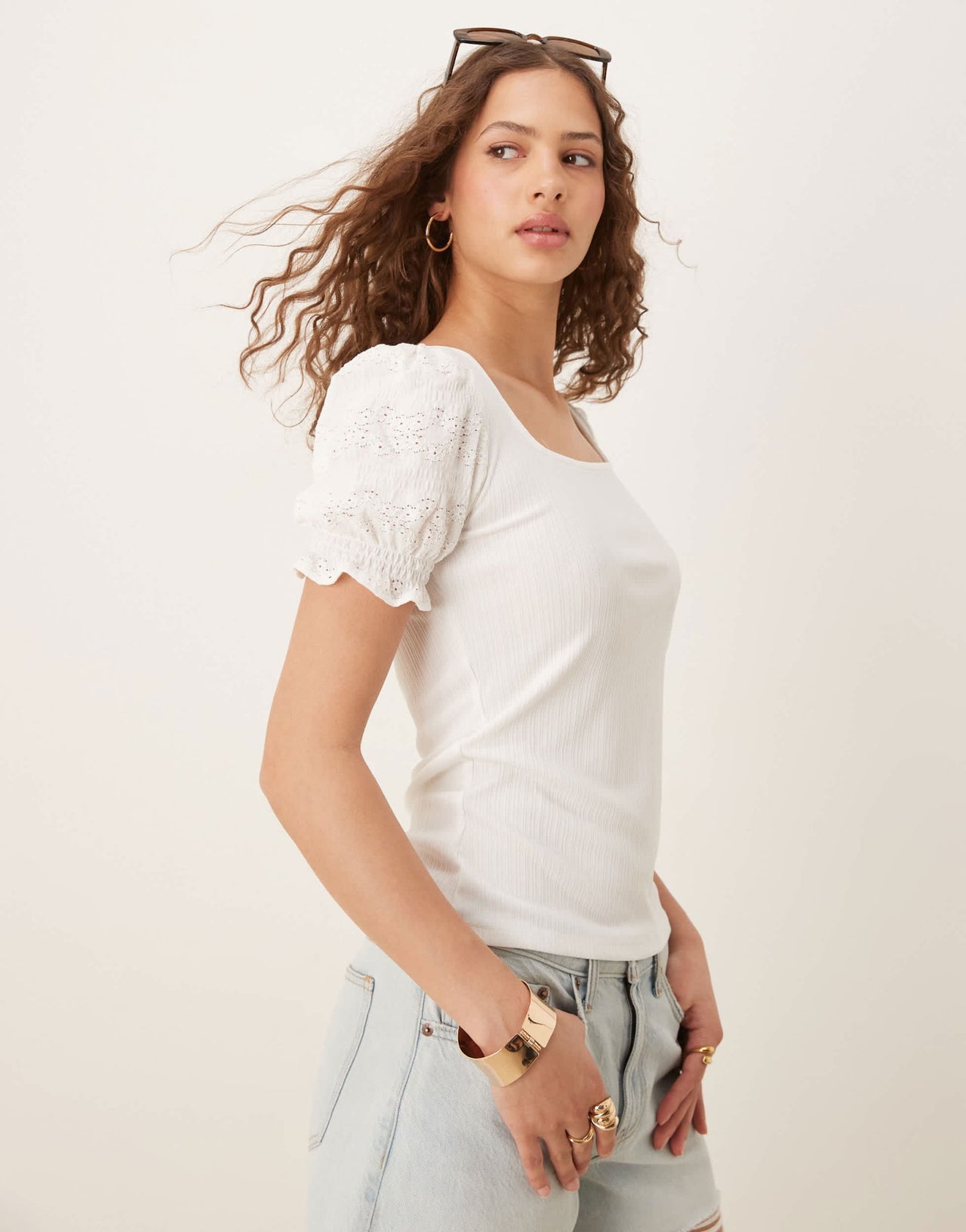 Vila square neck textured puff sleeve top in white - ASOS Sample Sale