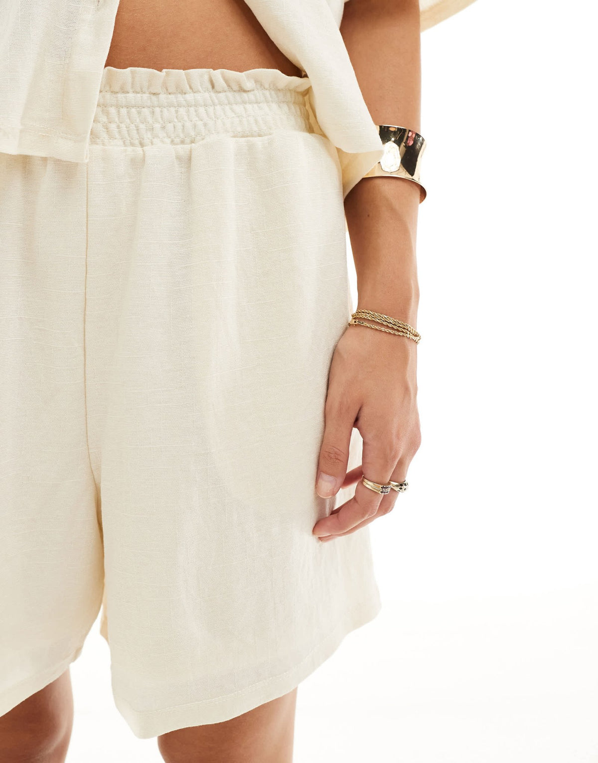 Vila stretch textured jersey short co-ord in cream - ASOS Sample Sale
