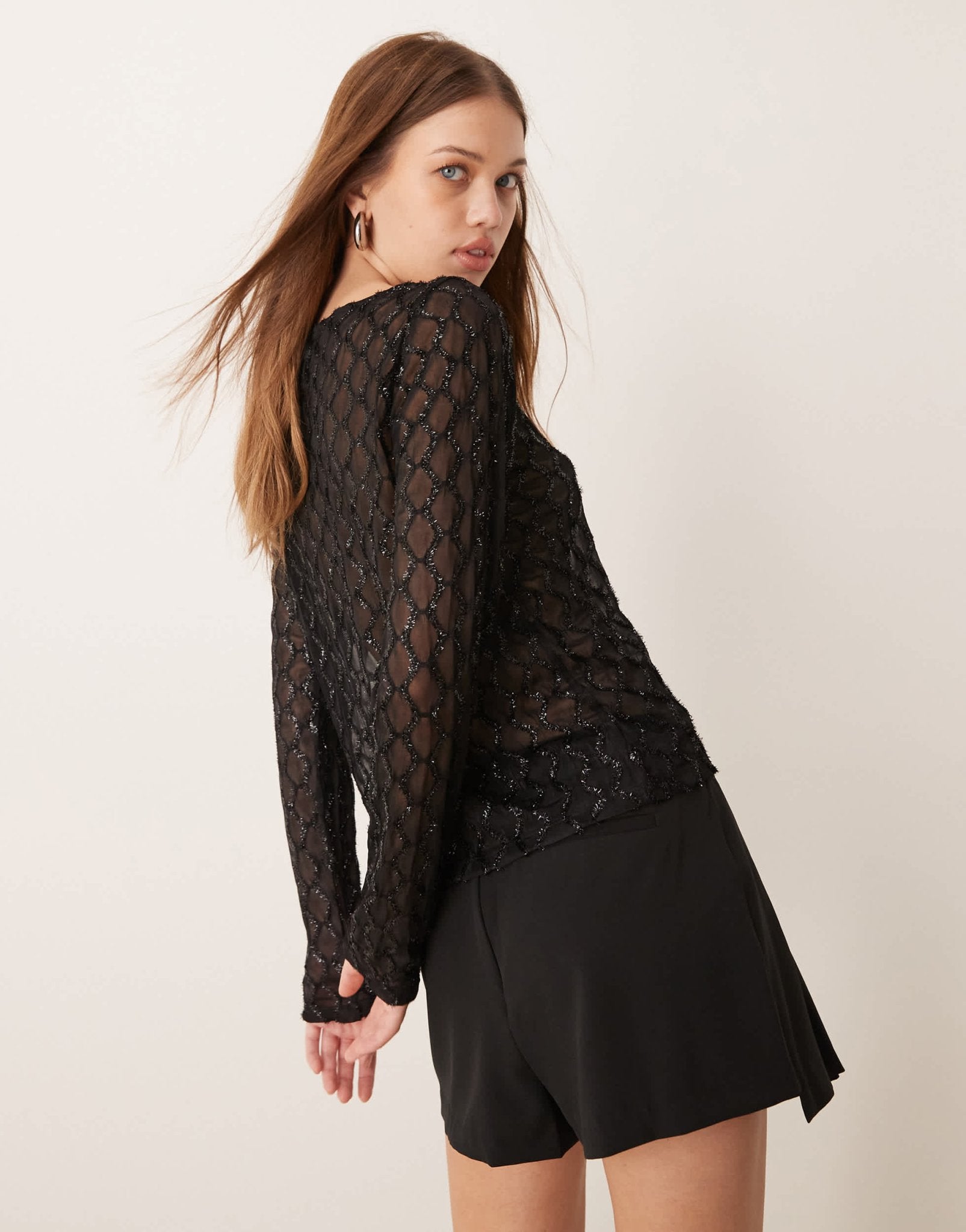 Vila textured glitter detail long sleeve top in black - ASOS Sample Sale