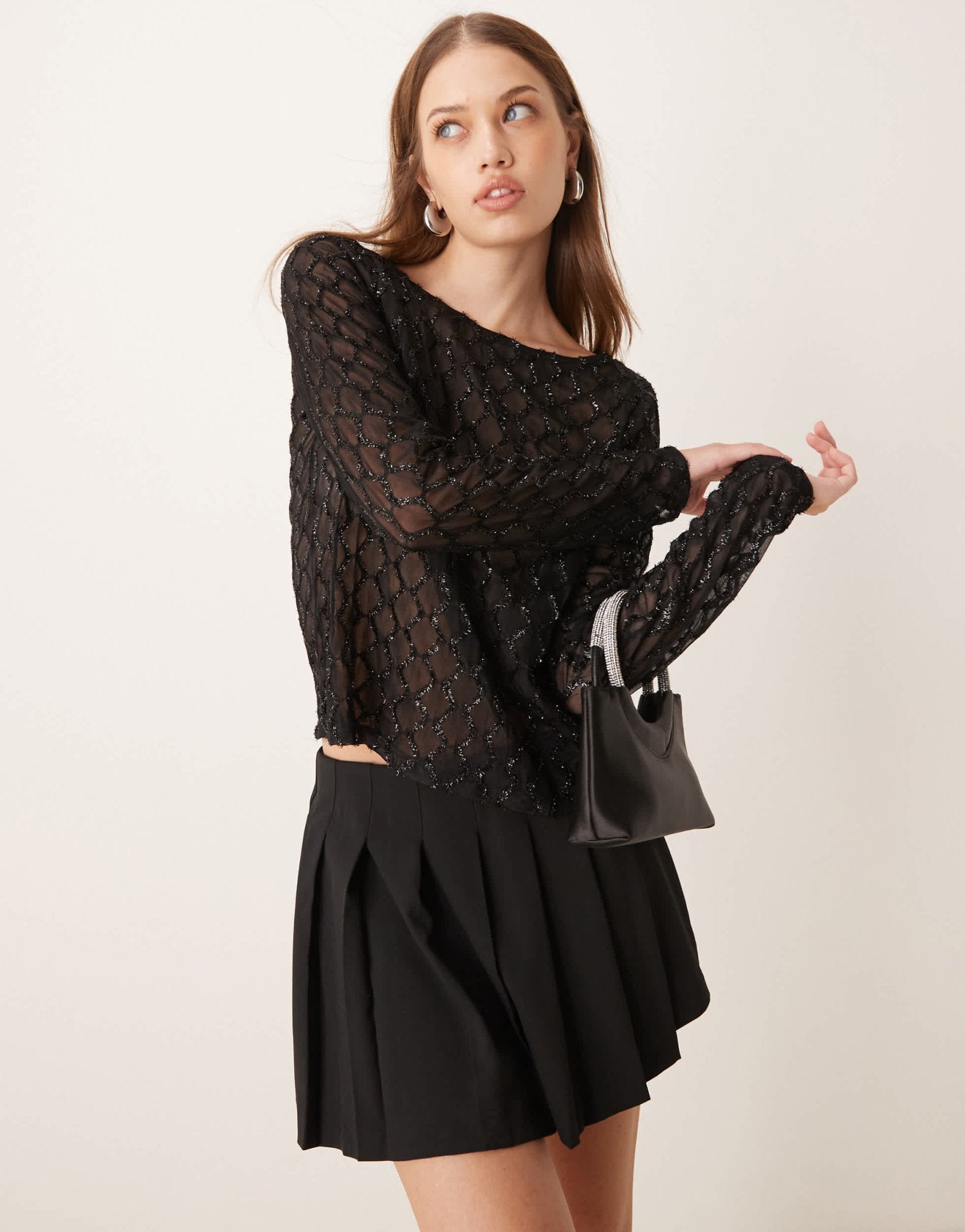 Vila textured glitter detail long sleeve top in black - ASOS Sample Sale