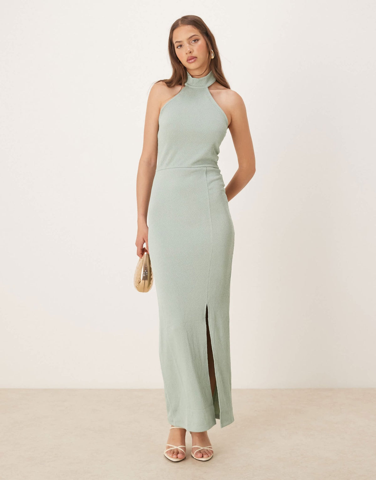 Vila textured jersey halter maxi dress in dusty green - ASOS Sample Sale