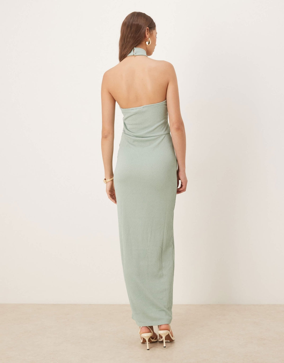 Vila textured jersey halter maxi dress in dusty green - ASOS Sample Sale