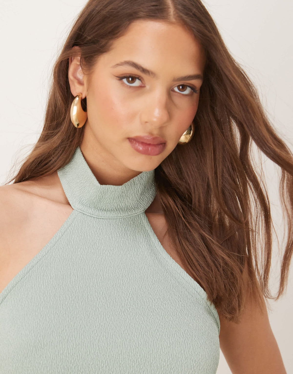 Vila textured jersey halter maxi dress in dusty green - ASOS Sample Sale