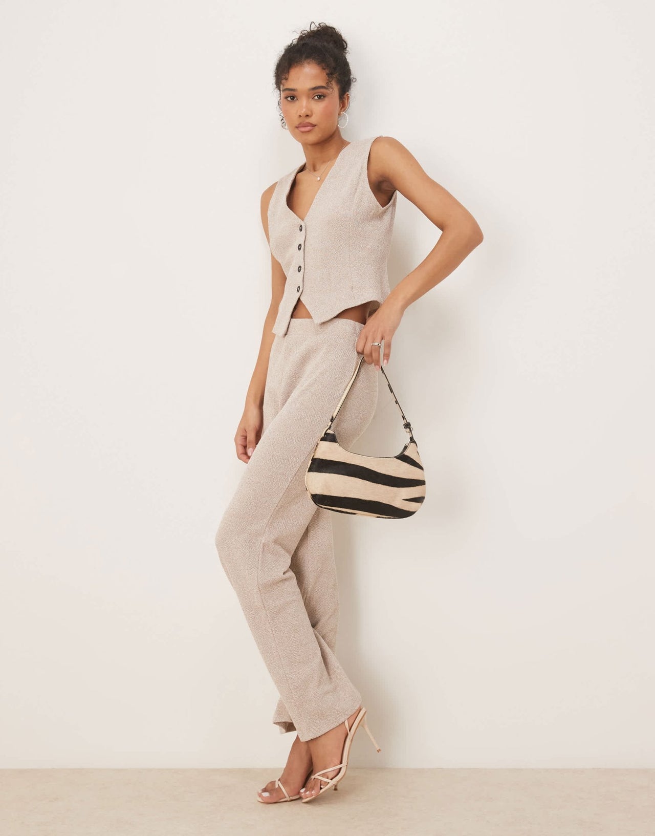 Vila textured jersey waistcoat co-ord in light natural melange - ASOS Sample Sale