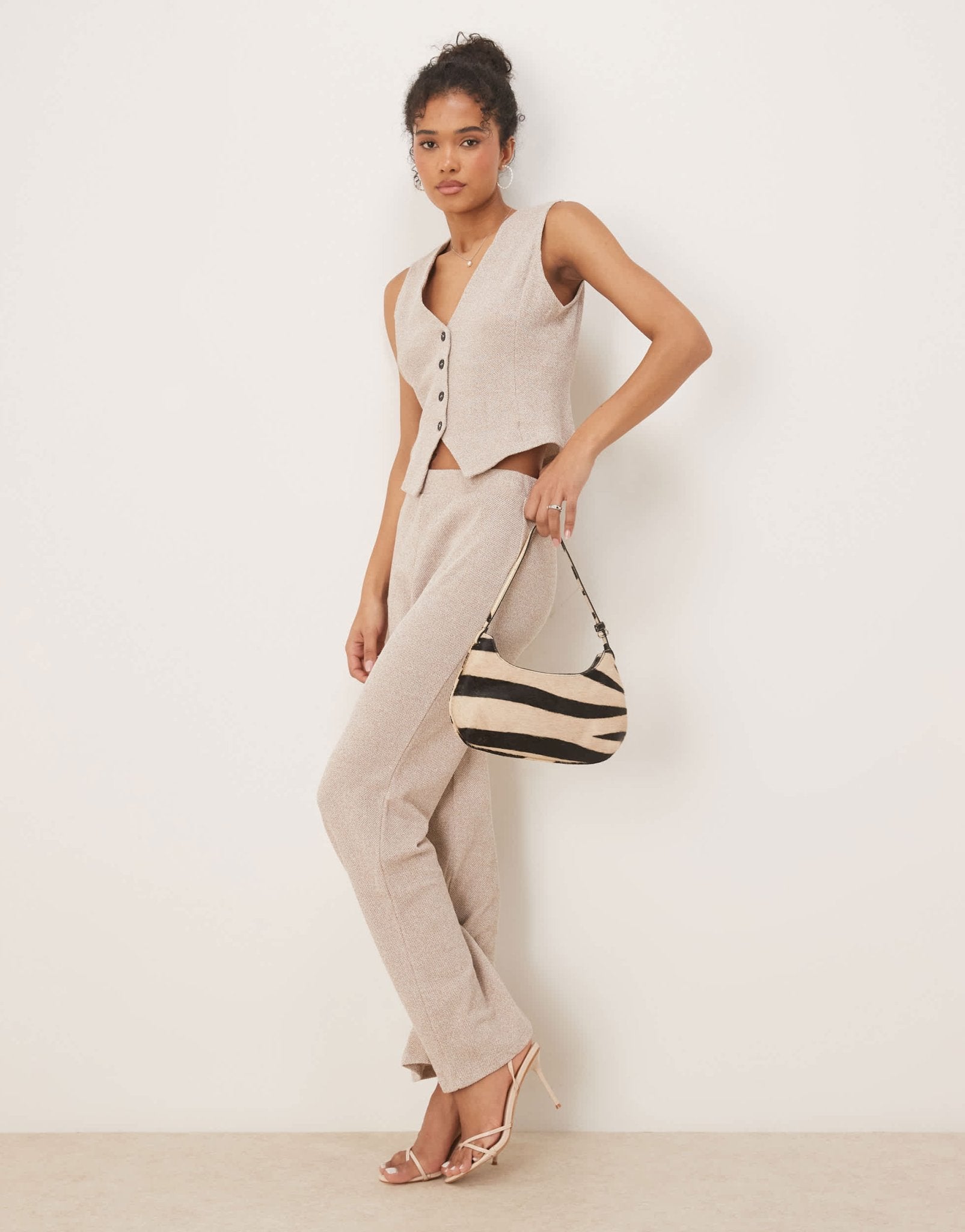 Vila textured jersey waistcoat co-ord in light natural melange - ASOS Sample Sale