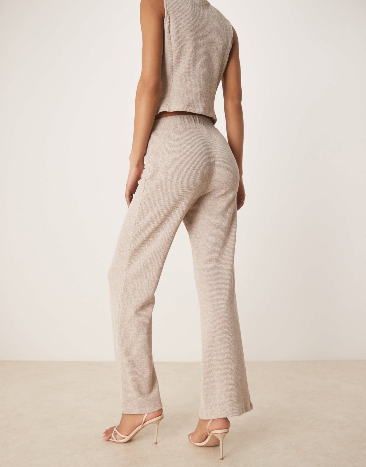 Vila textured jersey wide leg trouser co-ord in light natural melange - ASOS Sample Sale