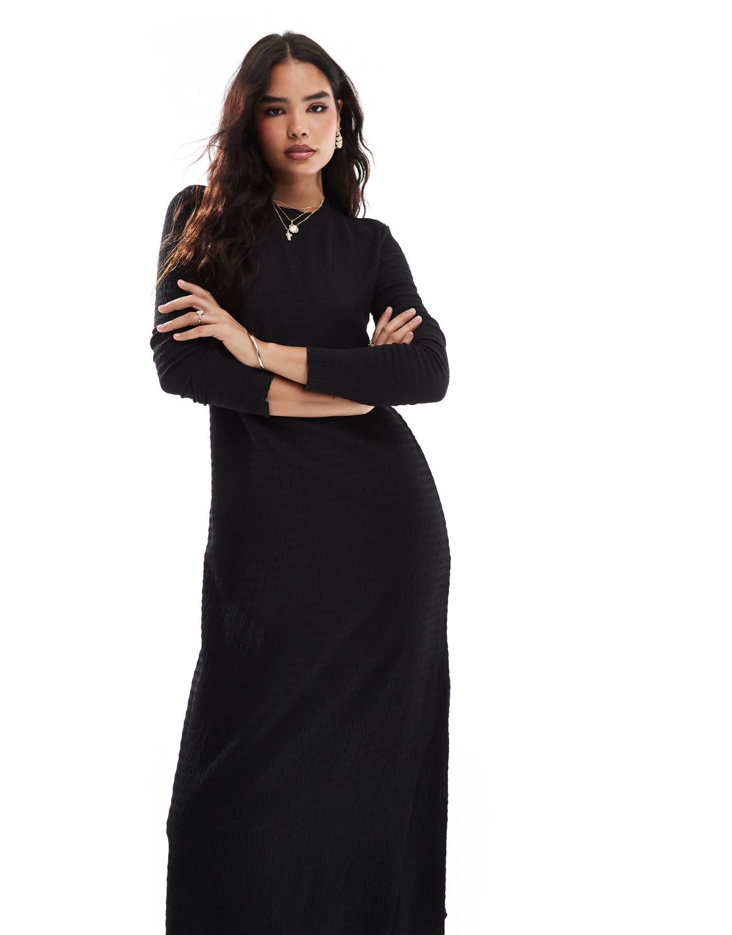 Vila textured long sleeve maxi dress in black - ASOS Sample Sale