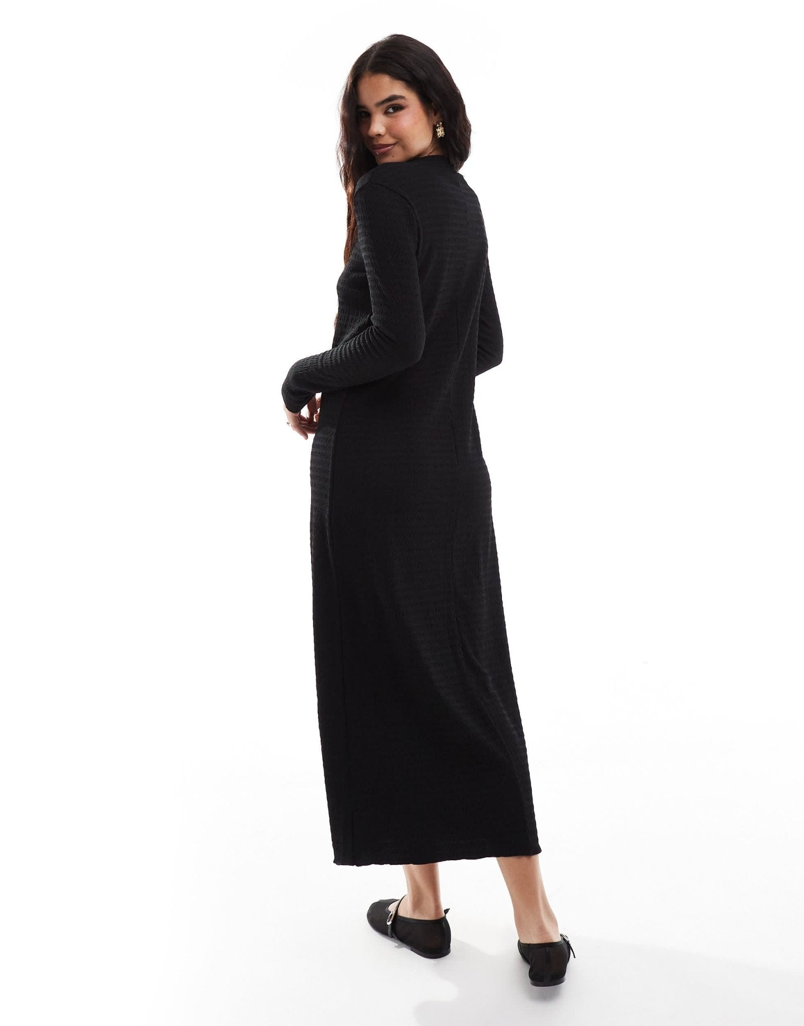 Vila textured long sleeve maxi dress in black - ASOS Sample Sale