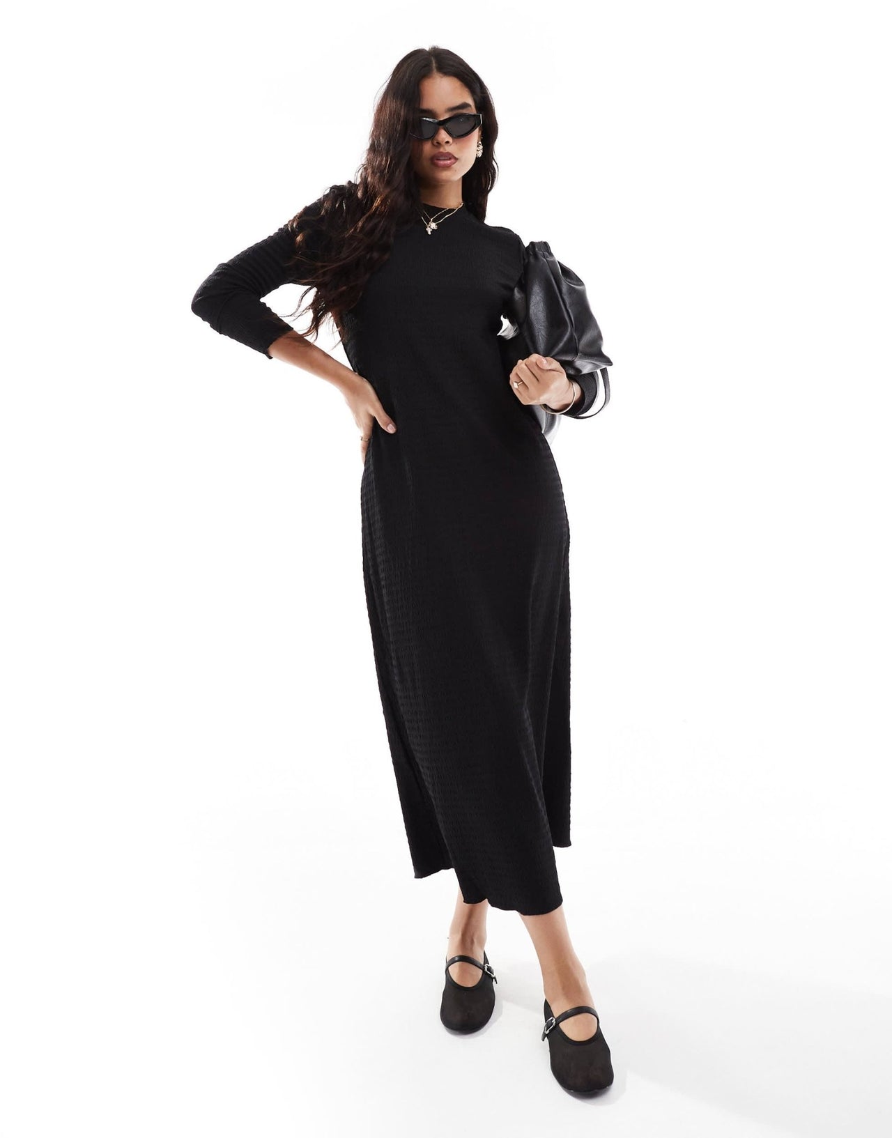 Vila textured long sleeve maxi dress in black - ASOS Sample Sale
