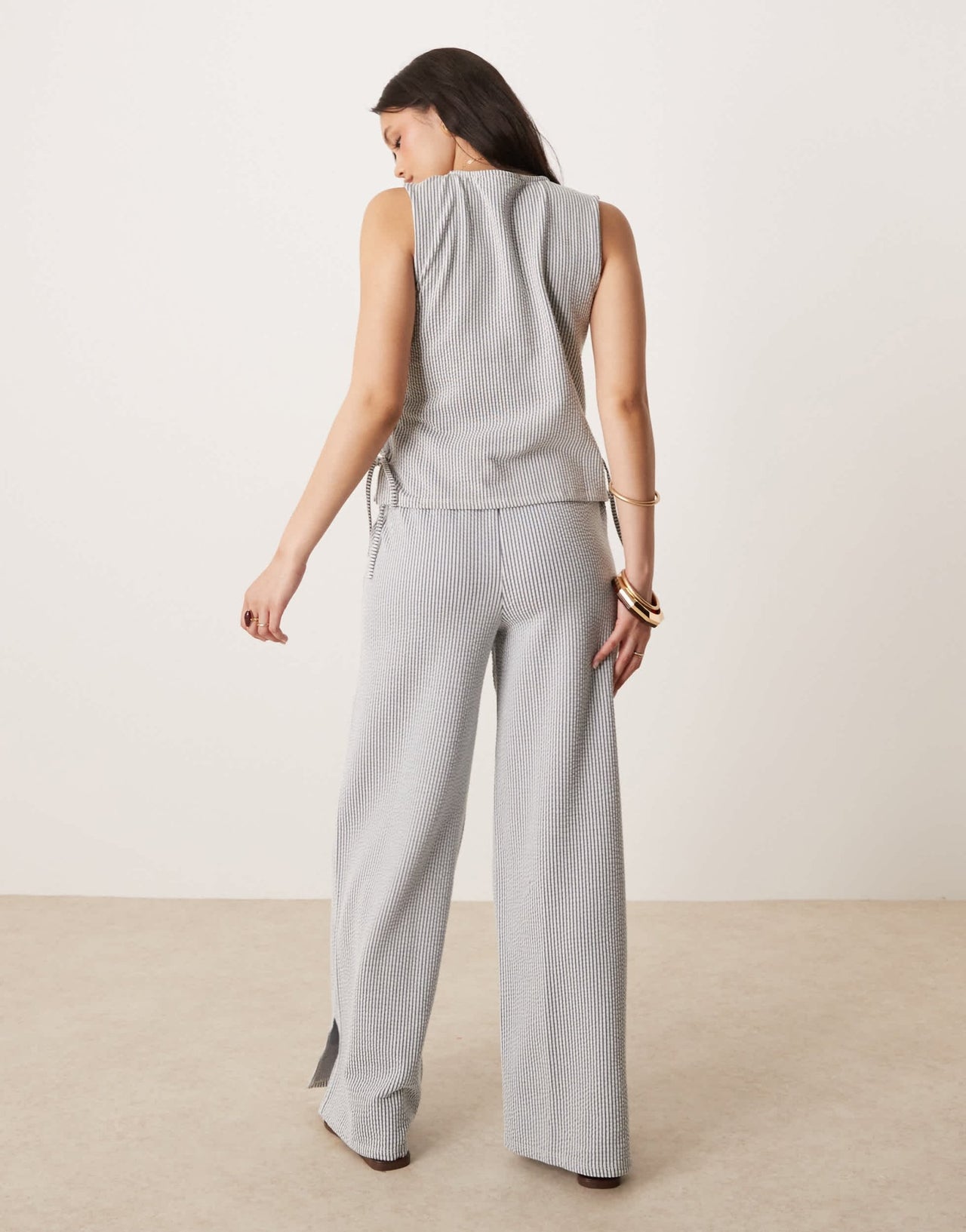 Vila textured stripe wide leg trouser co-ord in black and cream - ASOS Sample Sale