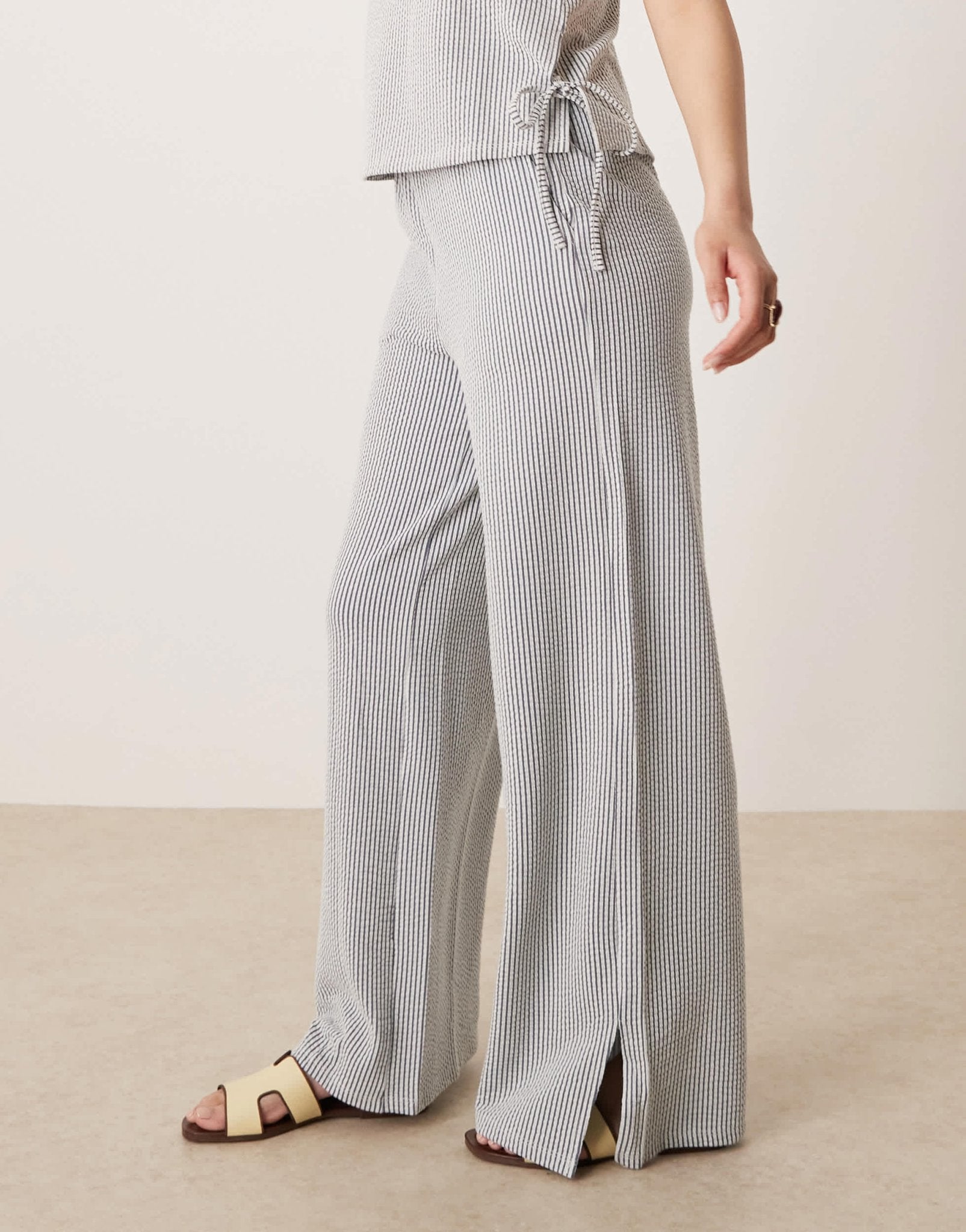 Vila textured stripe wide leg trouser co-ord in black and cream - ASOS Sample Sale