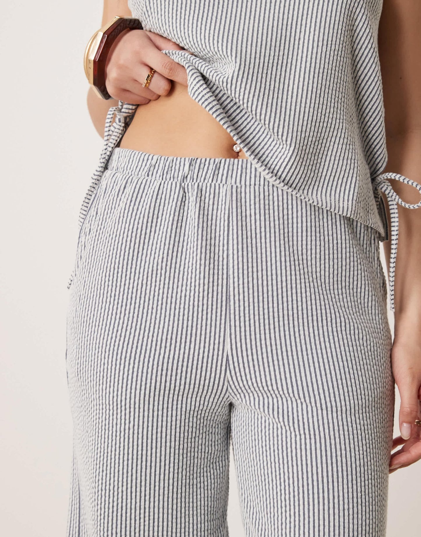 Vila textured stripe wide leg trouser co-ord in black and cream - ASOS Sample Sale