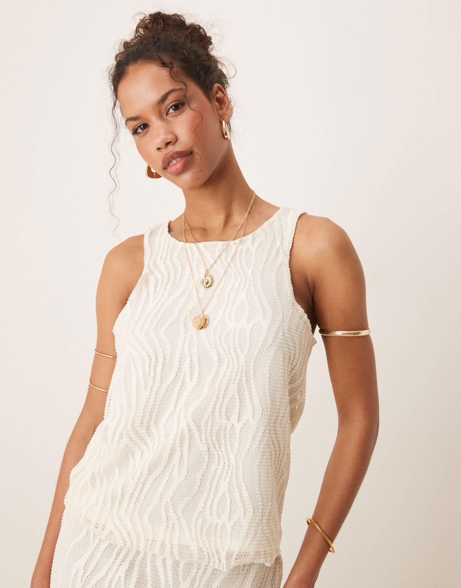 Vila textured tank top co - ord in cream - ASOS Sample Sale