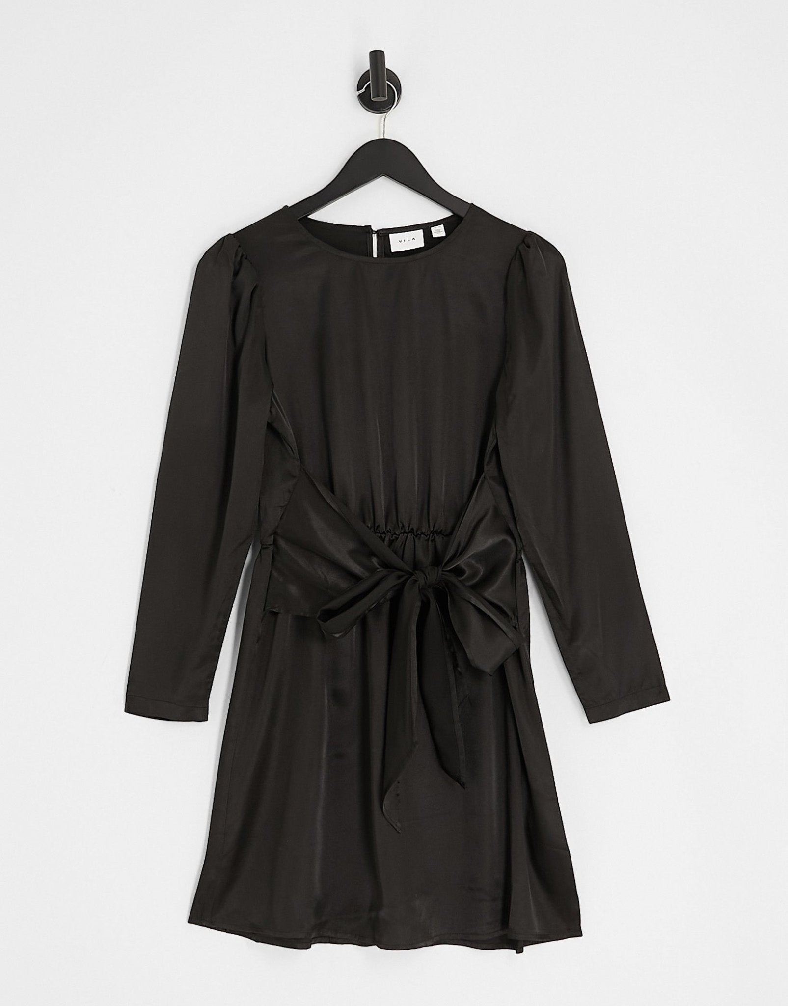 Vila tie detail satin mini dress in black - ASOS Sample Sale