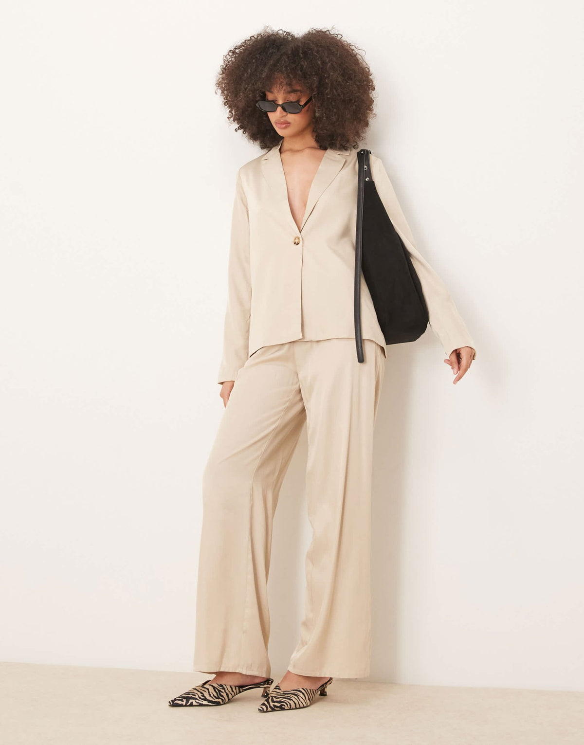 Vila wide leg tie waist trouser co - ord in oatmeal - ASOS Sample Sale