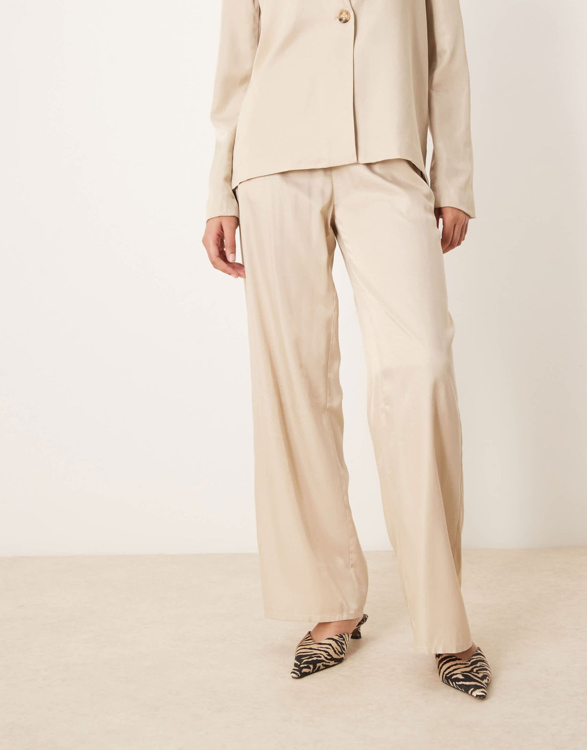 Vila wide leg tie waist trouser co - ord in oatmeal - ASOS Sample Sale