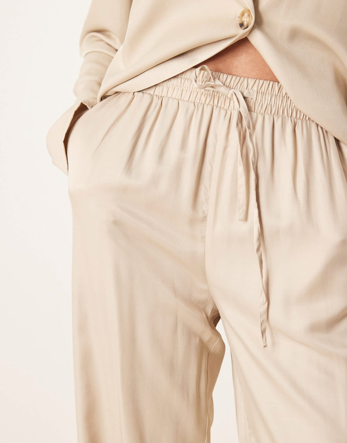 Vila wide leg tie waist trouser co - ord in oatmeal - ASOS Sample Sale