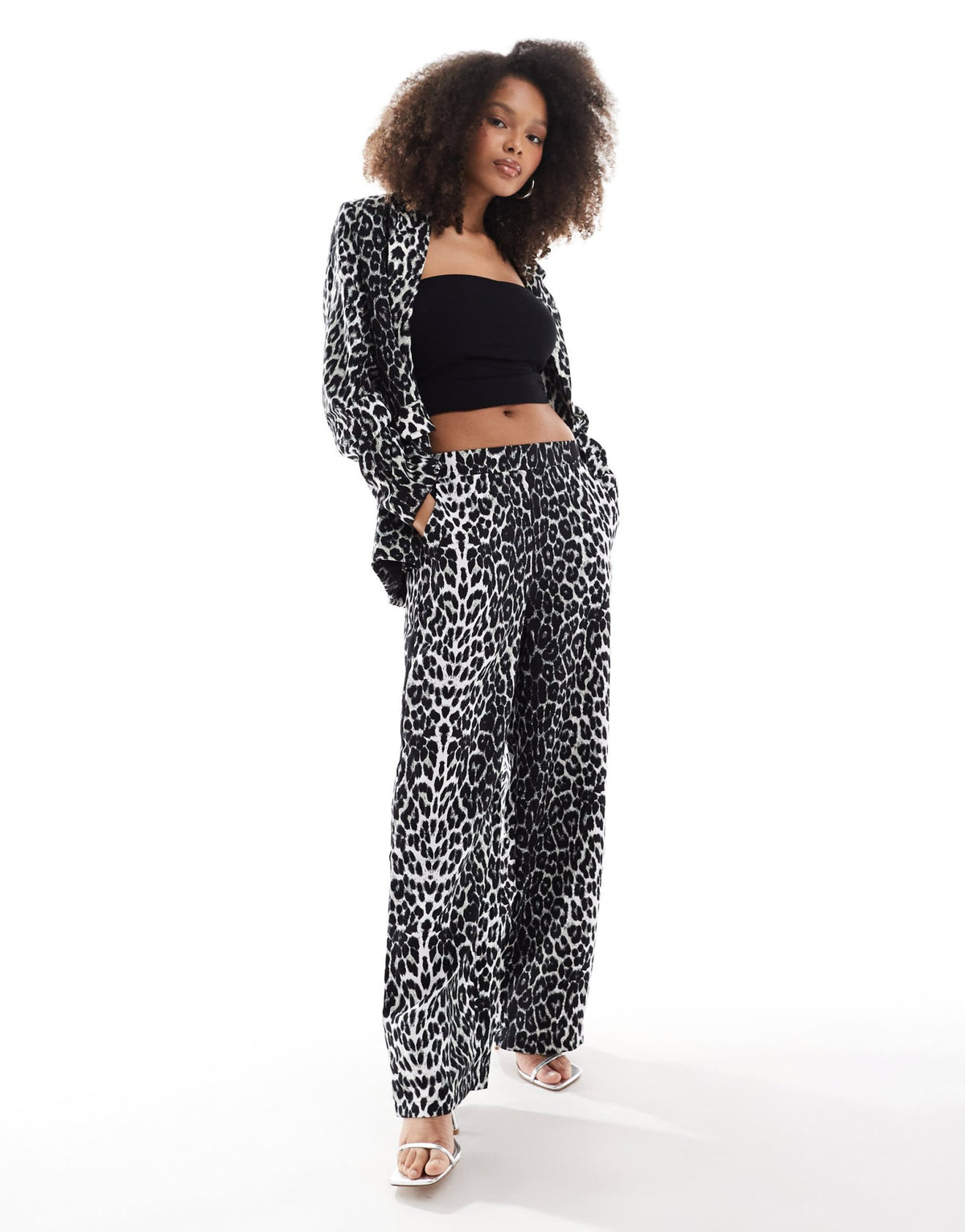 Vila wide leg trouser co-ord in black leopard print - ASOS Sample Sale