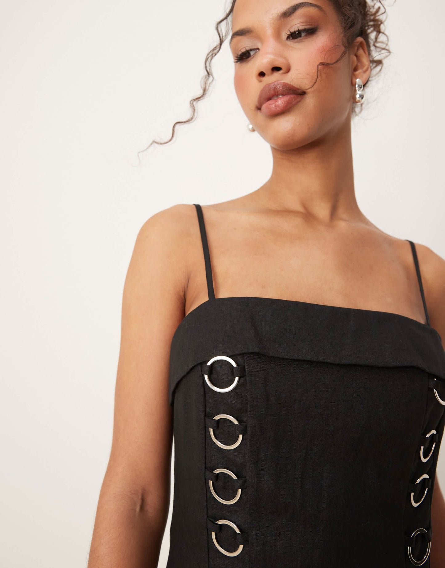 VRG GRL alessa linen mini dress with eyelets in black - ASOS Sample Sale