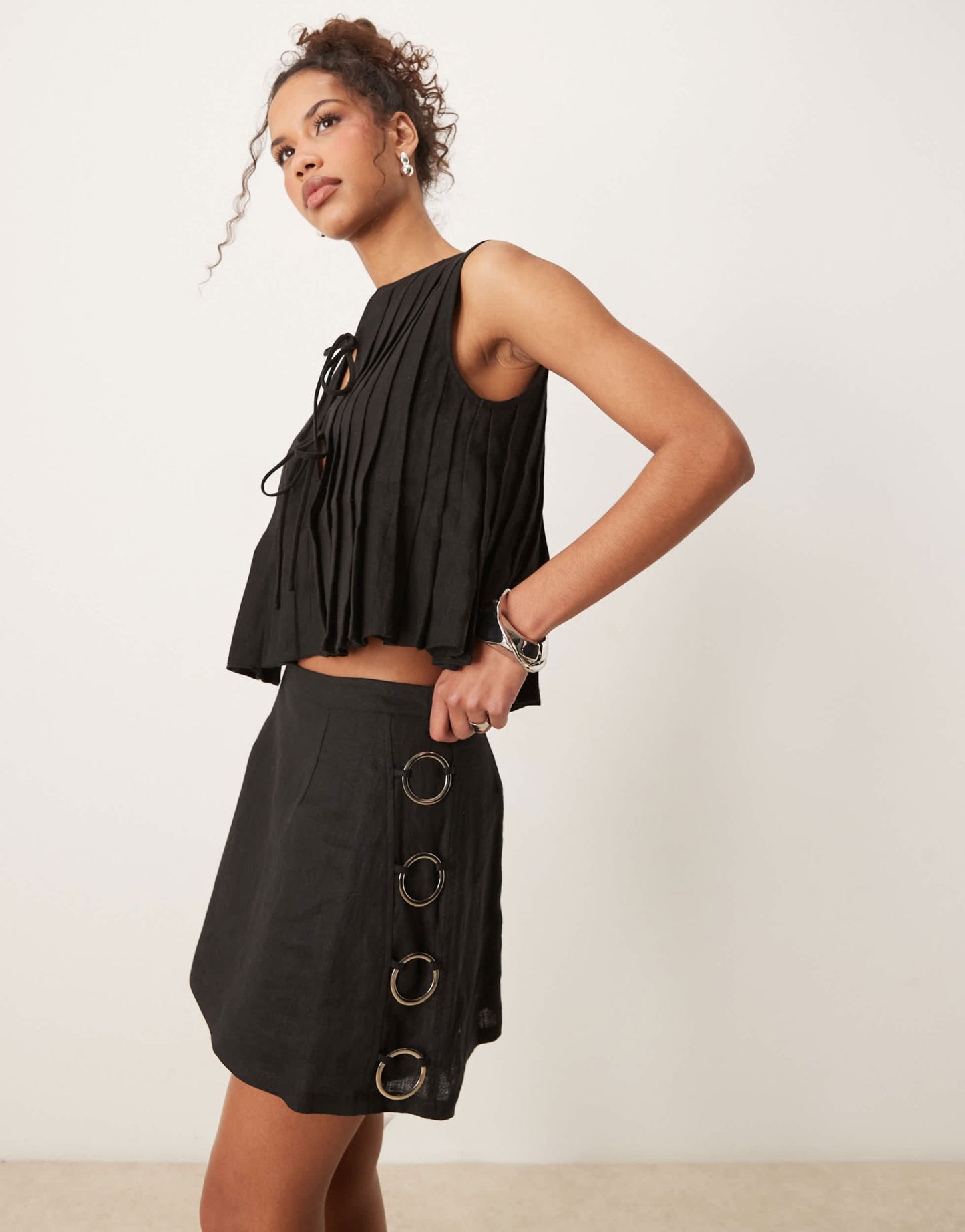 VRG GRL discoteca linen mini skirt in black - ASOS Sample Sale