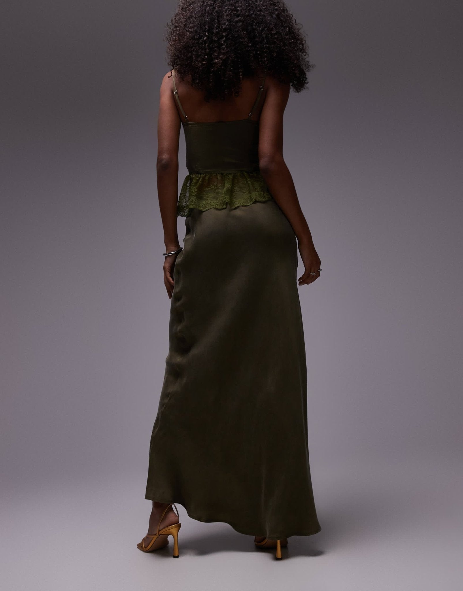VRG GRL ena bias cut maxi skirt co - ord in green - ASOS Sample Sale